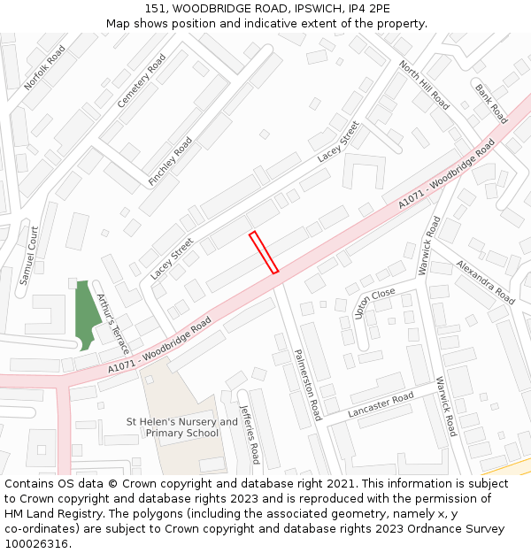 151, WOODBRIDGE ROAD, IPSWICH, IP4 2PE: Location map and indicative extent of plot