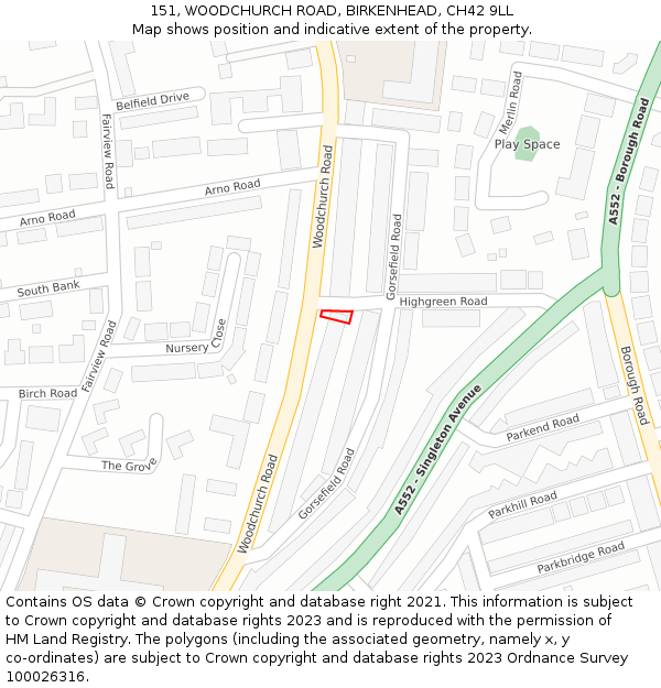 151, WOODCHURCH ROAD, BIRKENHEAD, CH42 9LL: Location map and indicative extent of plot