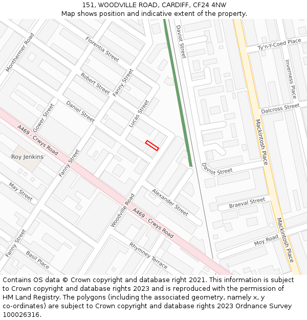 151, WOODVILLE ROAD, CARDIFF, CF24 4NW: Location map and indicative extent of plot