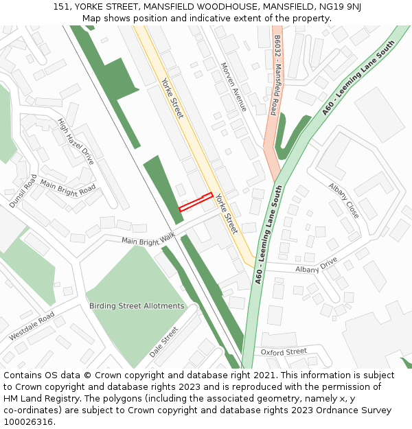 151, YORKE STREET, MANSFIELD WOODHOUSE, MANSFIELD, NG19 9NJ: Location map and indicative extent of plot