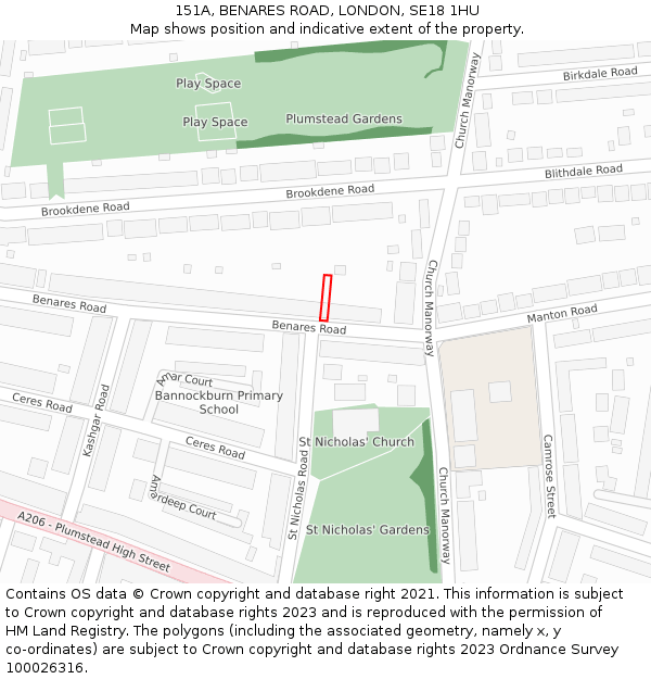 151A, BENARES ROAD, LONDON, SE18 1HU: Location map and indicative extent of plot