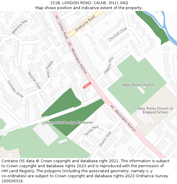 151B, LONDON ROAD, CALNE, SN11 0AQ: Location map and indicative extent of plot