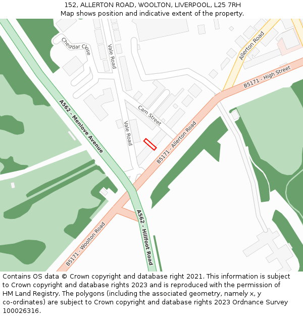 152, ALLERTON ROAD, WOOLTON, LIVERPOOL, L25 7RH: Location map and indicative extent of plot