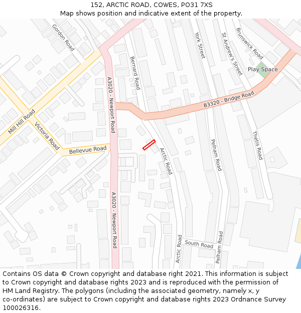 152, ARCTIC ROAD, COWES, PO31 7XS: Location map and indicative extent of plot
