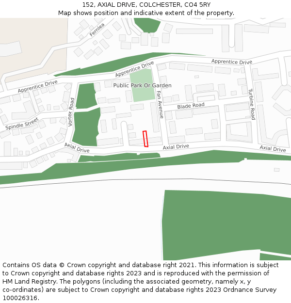 152, AXIAL DRIVE, COLCHESTER, CO4 5RY: Location map and indicative extent of plot