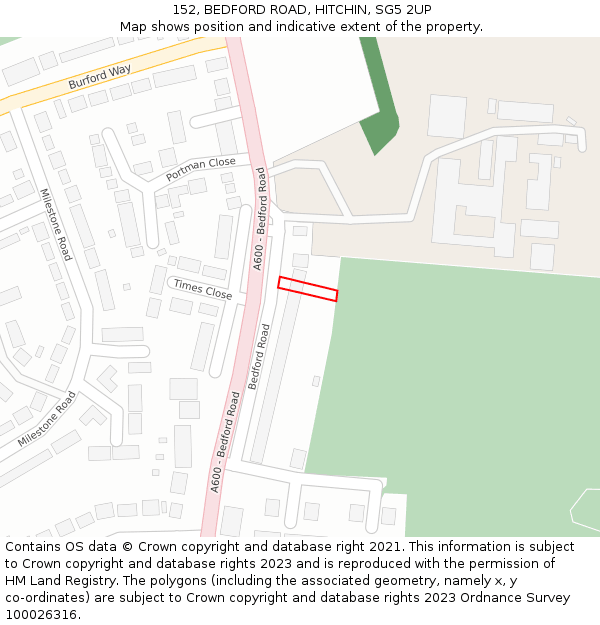 152, BEDFORD ROAD, HITCHIN, SG5 2UP: Location map and indicative extent of plot
