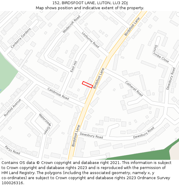 152, BIRDSFOOT LANE, LUTON, LU3 2DJ: Location map and indicative extent of plot
