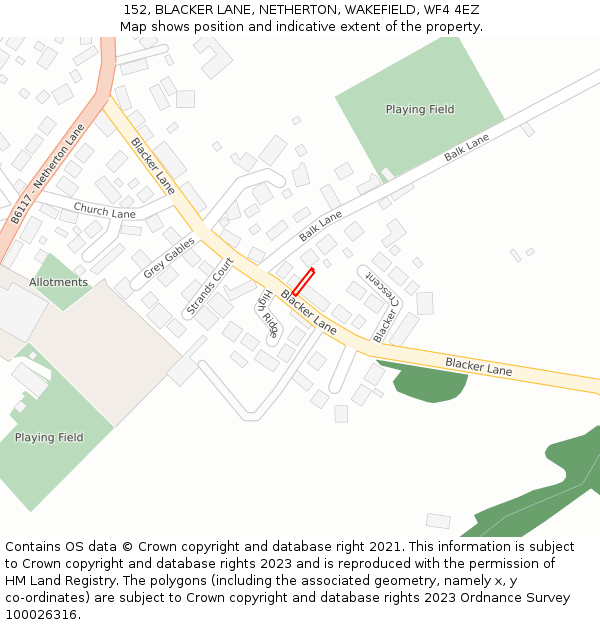 152, BLACKER LANE, NETHERTON, WAKEFIELD, WF4 4EZ: Location map and indicative extent of plot