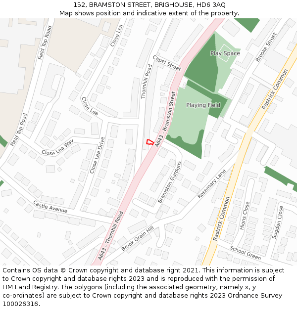 152, BRAMSTON STREET, BRIGHOUSE, HD6 3AQ: Location map and indicative extent of plot