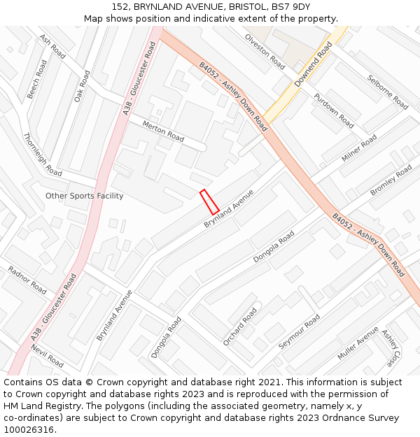 152, BRYNLAND AVENUE, BRISTOL, BS7 9DY: Location map and indicative extent of plot