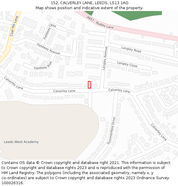 152, CALVERLEY LANE, LEEDS, LS13 1AG: Location map and indicative extent of plot