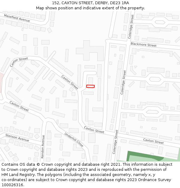 152, CAXTON STREET, DERBY, DE23 1RA: Location map and indicative extent of plot