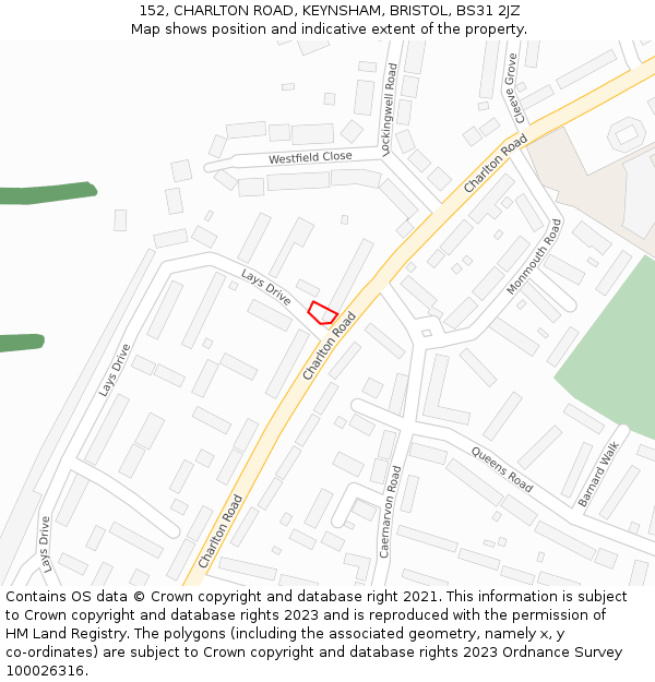 152, CHARLTON ROAD, KEYNSHAM, BRISTOL, BS31 2JZ: Location map and indicative extent of plot