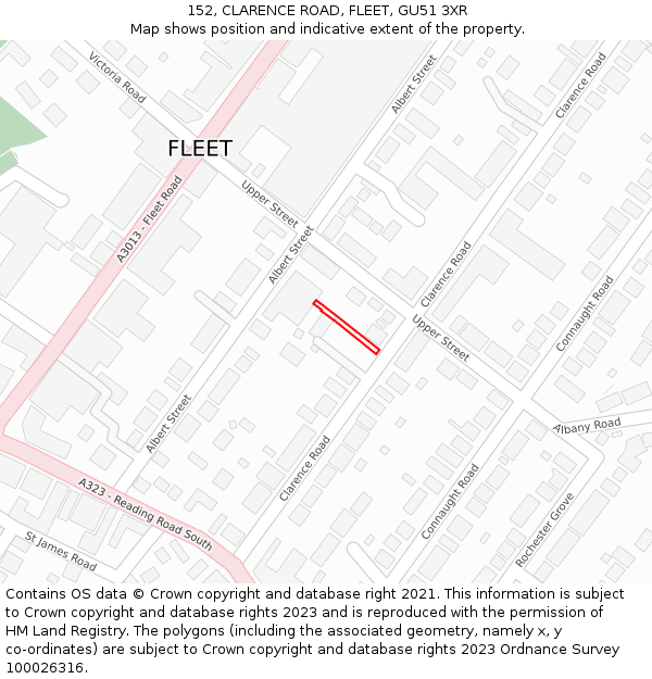 152, CLARENCE ROAD, FLEET, GU51 3XR: Location map and indicative extent of plot