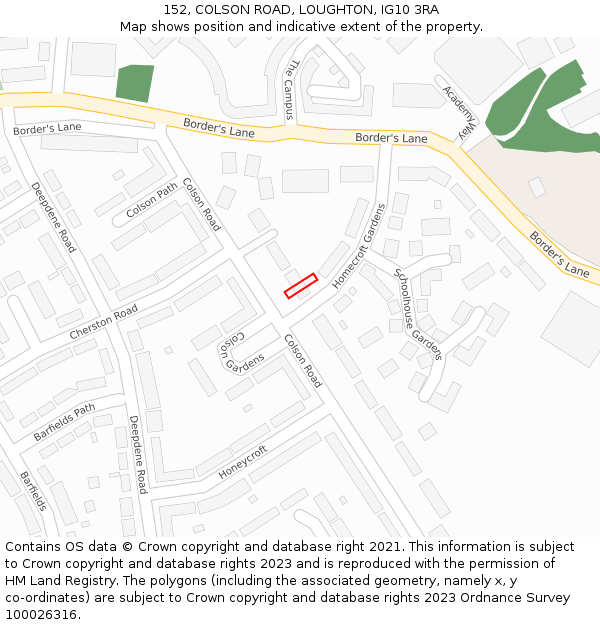 152, COLSON ROAD, LOUGHTON, IG10 3RA: Location map and indicative extent of plot
