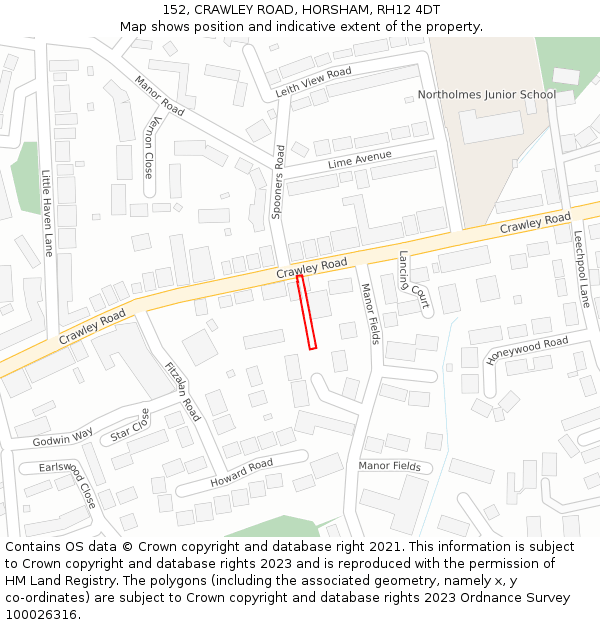 152, CRAWLEY ROAD, HORSHAM, RH12 4DT: Location map and indicative extent of plot