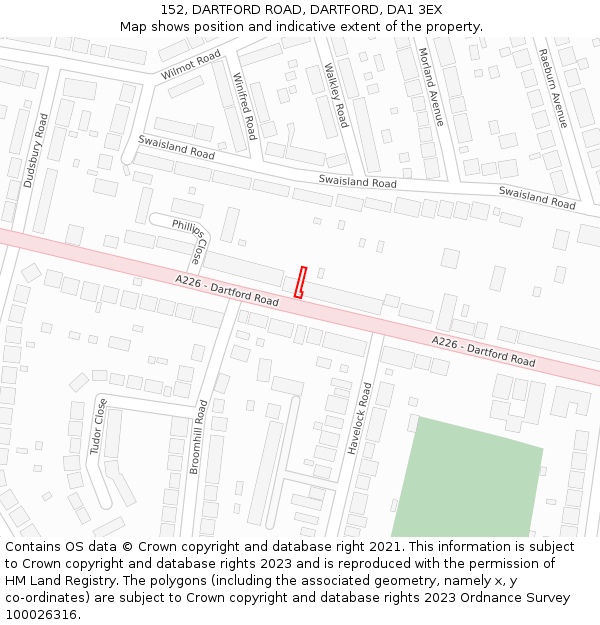 152, DARTFORD ROAD, DARTFORD, DA1 3EX: Location map and indicative extent of plot