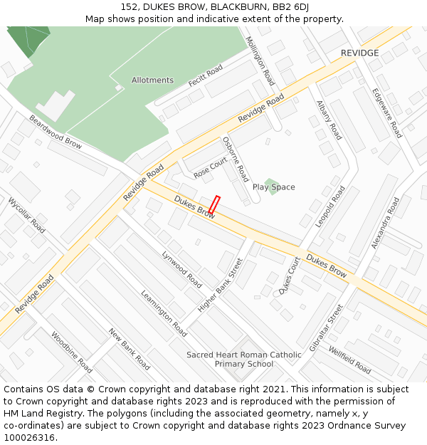 152, DUKES BROW, BLACKBURN, BB2 6DJ: Location map and indicative extent of plot