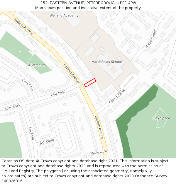 152, EASTERN AVENUE, PETERBOROUGH, PE1 4PW: Location map and indicative extent of plot