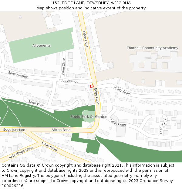 152, EDGE LANE, DEWSBURY, WF12 0HA: Location map and indicative extent of plot
