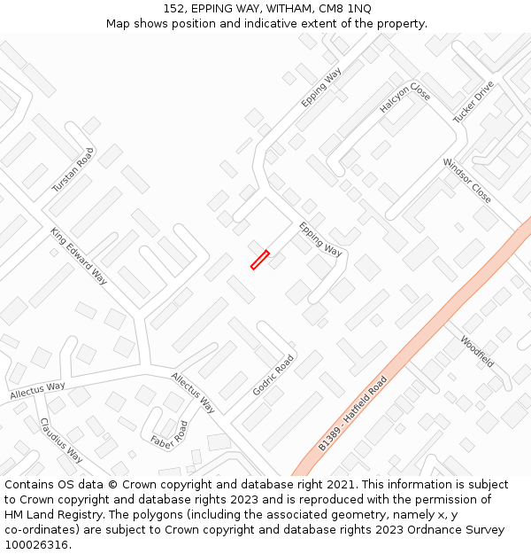 152, EPPING WAY, WITHAM, CM8 1NQ: Location map and indicative extent of plot