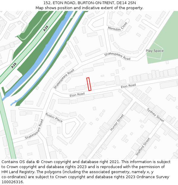 152, ETON ROAD, BURTON-ON-TRENT, DE14 2SN: Location map and indicative extent of plot