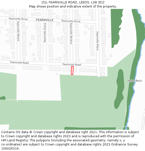 152, FEARNVILLE ROAD, LEEDS, LS8 3DZ: Location map and indicative extent of plot