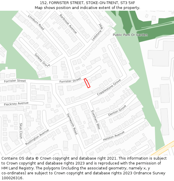 152, FORRISTER STREET, STOKE-ON-TRENT, ST3 5XF: Location map and indicative extent of plot