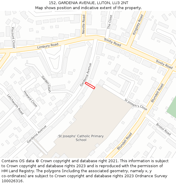 152, GARDENIA AVENUE, LUTON, LU3 2NT: Location map and indicative extent of plot