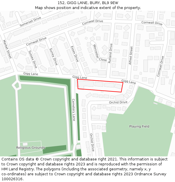 152, GIGG LANE, BURY, BL9 9EW: Location map and indicative extent of plot