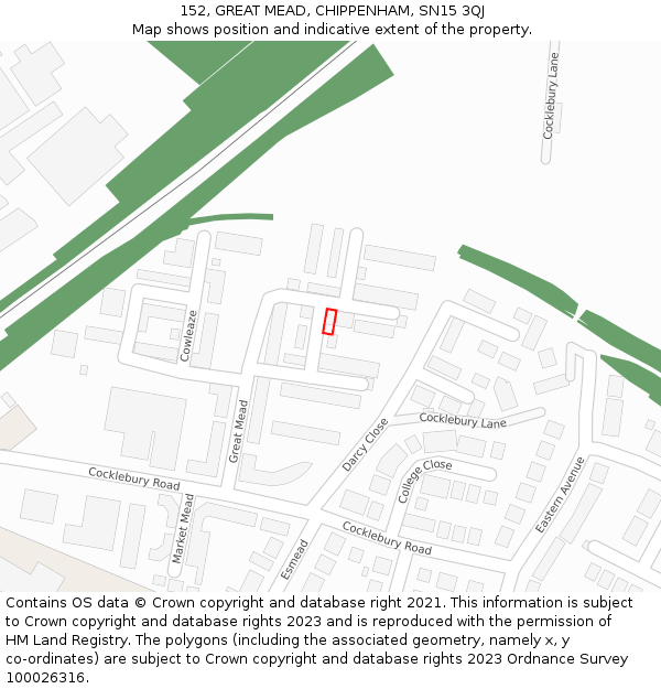 152, GREAT MEAD, CHIPPENHAM, SN15 3QJ: Location map and indicative extent of plot