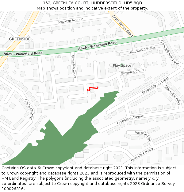 152, GREENLEA COURT, HUDDERSFIELD, HD5 8QB: Location map and indicative extent of plot
