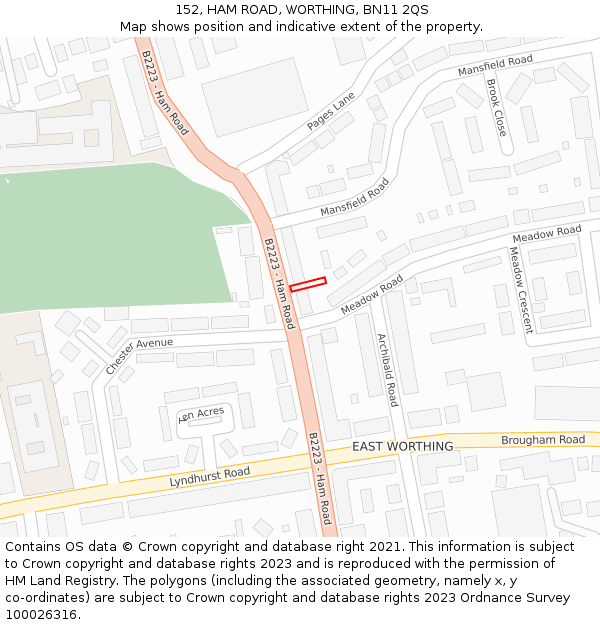 152, HAM ROAD, WORTHING, BN11 2QS: Location map and indicative extent of plot