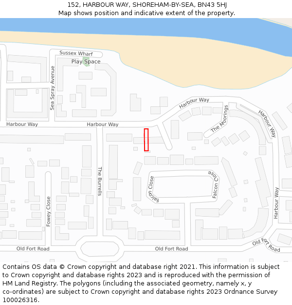 152, HARBOUR WAY, SHOREHAM-BY-SEA, BN43 5HJ: Location map and indicative extent of plot