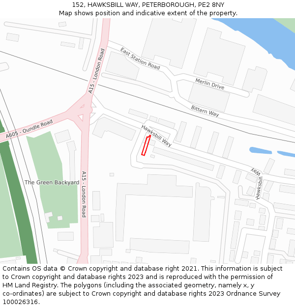 152, HAWKSBILL WAY, PETERBOROUGH, PE2 8NY: Location map and indicative extent of plot