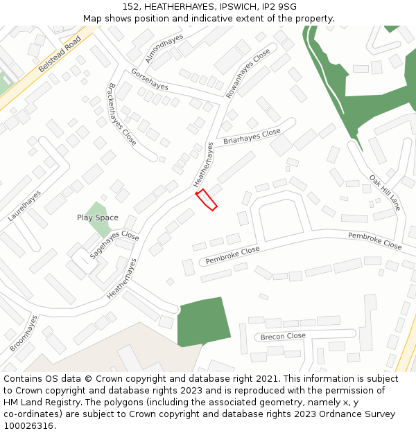 152, HEATHERHAYES, IPSWICH, IP2 9SG: Location map and indicative extent of plot