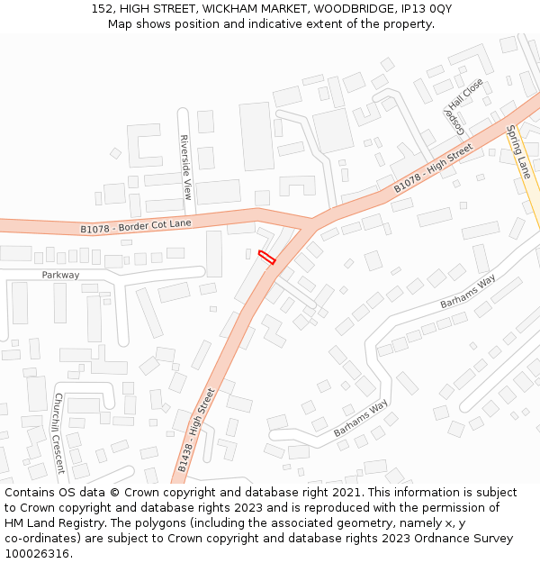 152, HIGH STREET, WICKHAM MARKET, WOODBRIDGE, IP13 0QY: Location map and indicative extent of plot