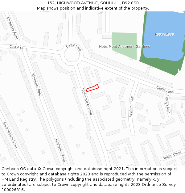 152, HIGHWOOD AVENUE, SOLIHULL, B92 8SR: Location map and indicative extent of plot