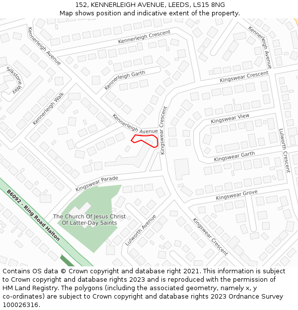 152, KENNERLEIGH AVENUE, LEEDS, LS15 8NG: Location map and indicative extent of plot