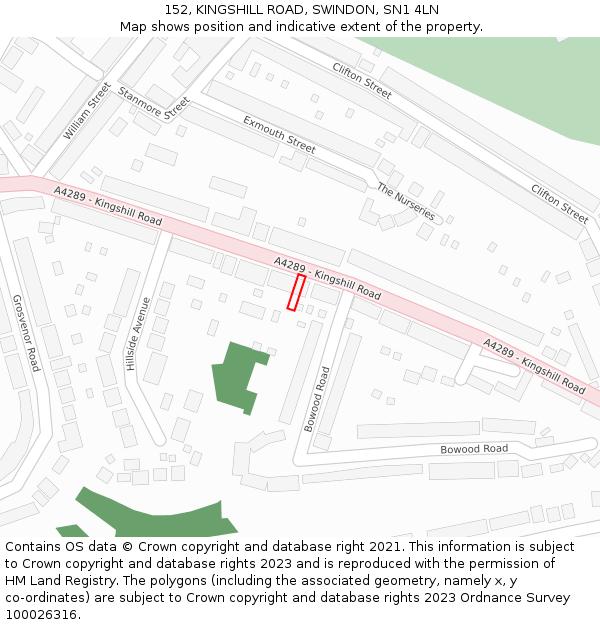 152, KINGSHILL ROAD, SWINDON, SN1 4LN: Location map and indicative extent of plot
