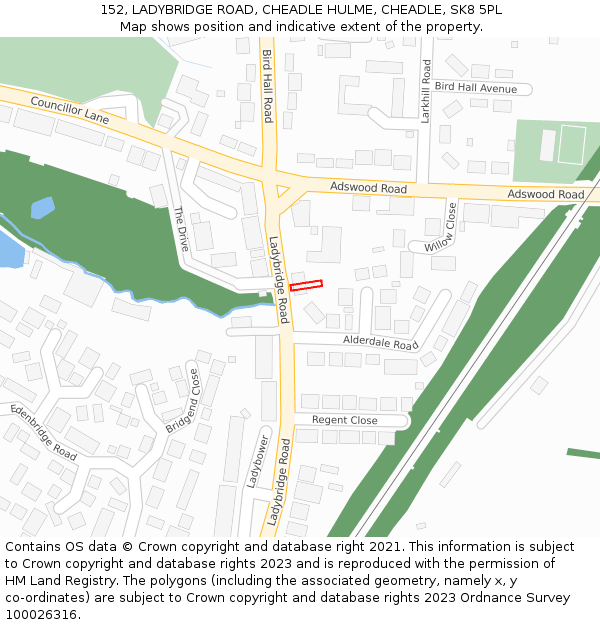 152, LADYBRIDGE ROAD, CHEADLE HULME, CHEADLE, SK8 5PL: Location map and indicative extent of plot