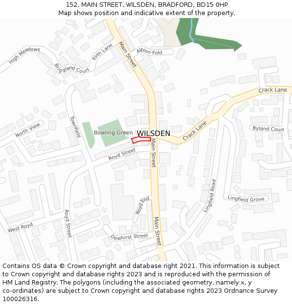 152, MAIN STREET, WILSDEN, BRADFORD, BD15 0HP: Location map and indicative extent of plot