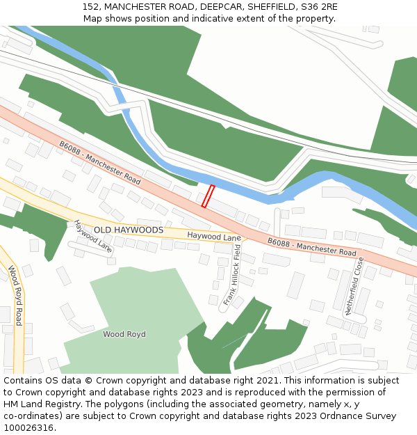 152, MANCHESTER ROAD, DEEPCAR, SHEFFIELD, S36 2RE: Location map and indicative extent of plot