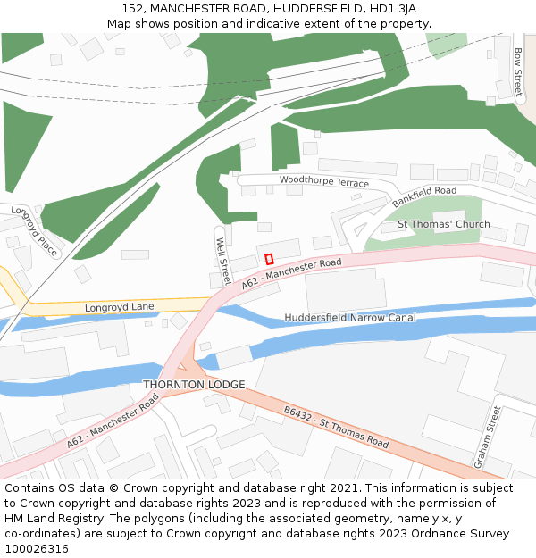 152, MANCHESTER ROAD, HUDDERSFIELD, HD1 3JA: Location map and indicative extent of plot