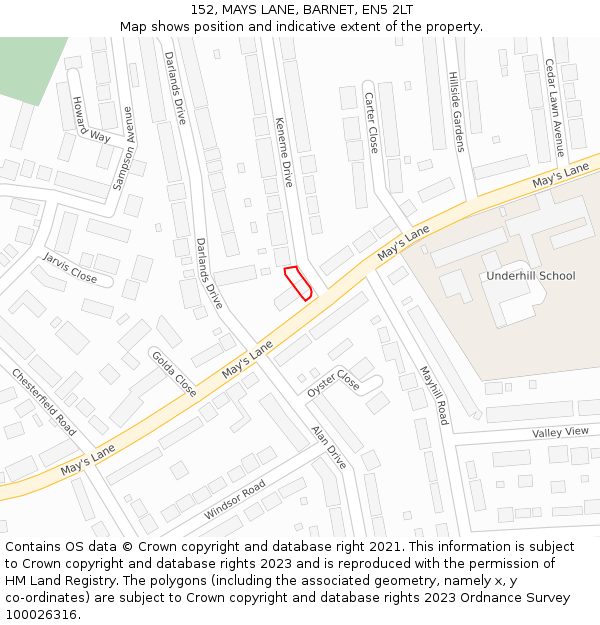 152, MAYS LANE, BARNET, EN5 2LT: Location map and indicative extent of plot