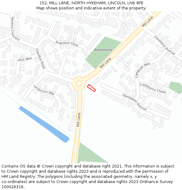 152, MILL LANE, NORTH HYKEHAM, LINCOLN, LN6 9PE: Location map and indicative extent of plot