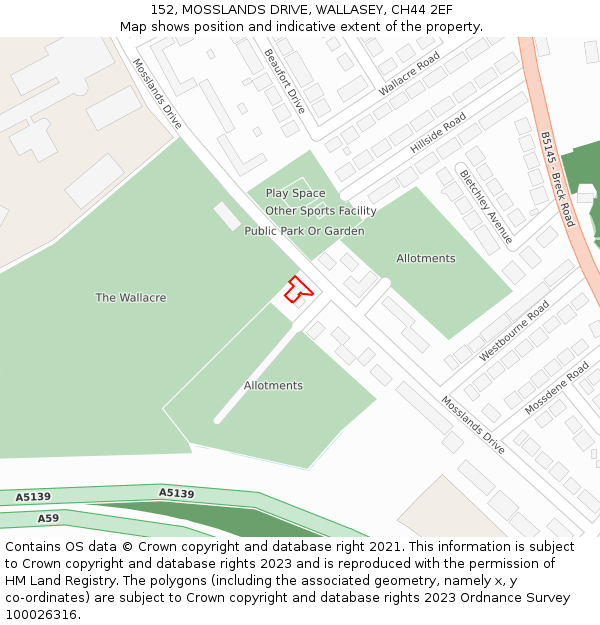 152, MOSSLANDS DRIVE, WALLASEY, CH44 2EF: Location map and indicative extent of plot