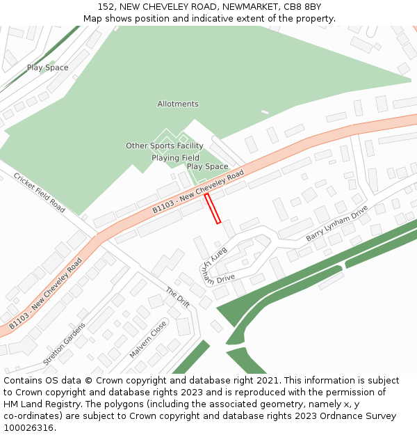 152, NEW CHEVELEY ROAD, NEWMARKET, CB8 8BY: Location map and indicative extent of plot