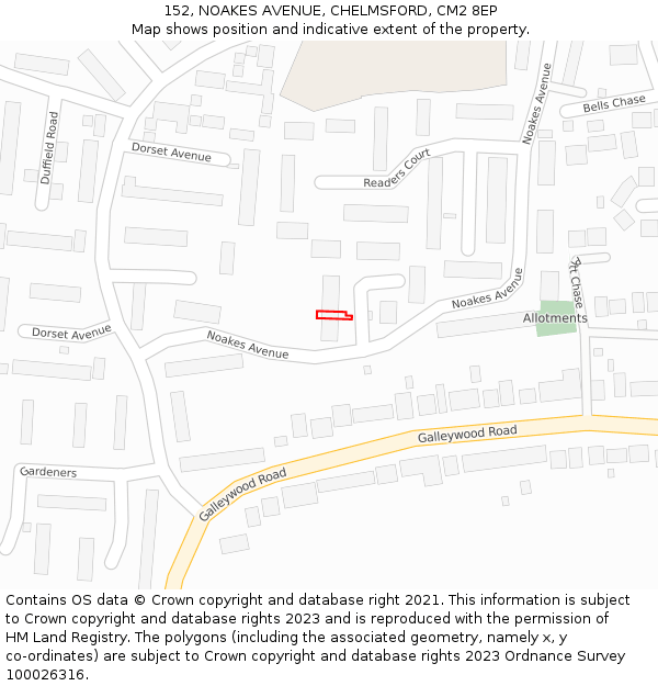 152, NOAKES AVENUE, CHELMSFORD, CM2 8EP: Location map and indicative extent of plot