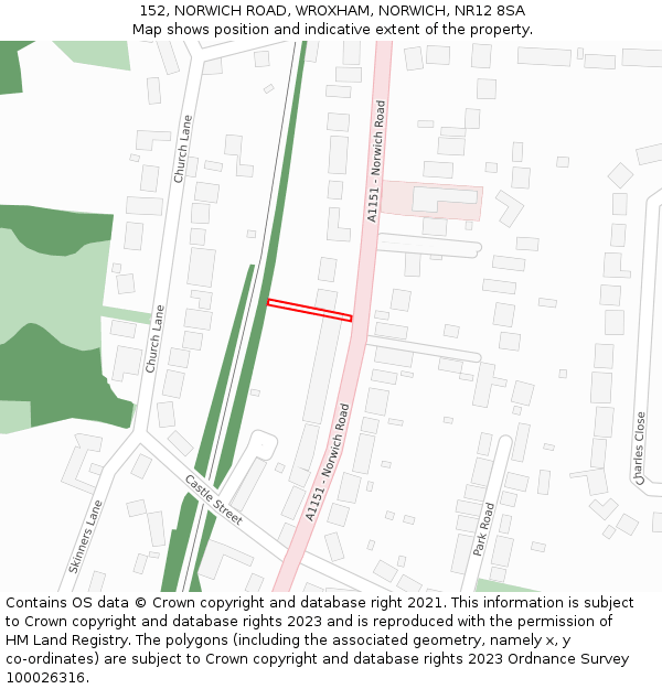 152, NORWICH ROAD, WROXHAM, NORWICH, NR12 8SA: Location map and indicative extent of plot